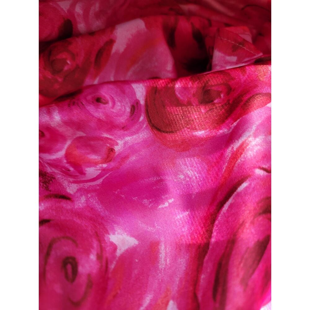 Pink Floral Rose Print Wrap Top & Flare Skirt Set Sz M Satin Lightweight Travel - Picture 11 of 13